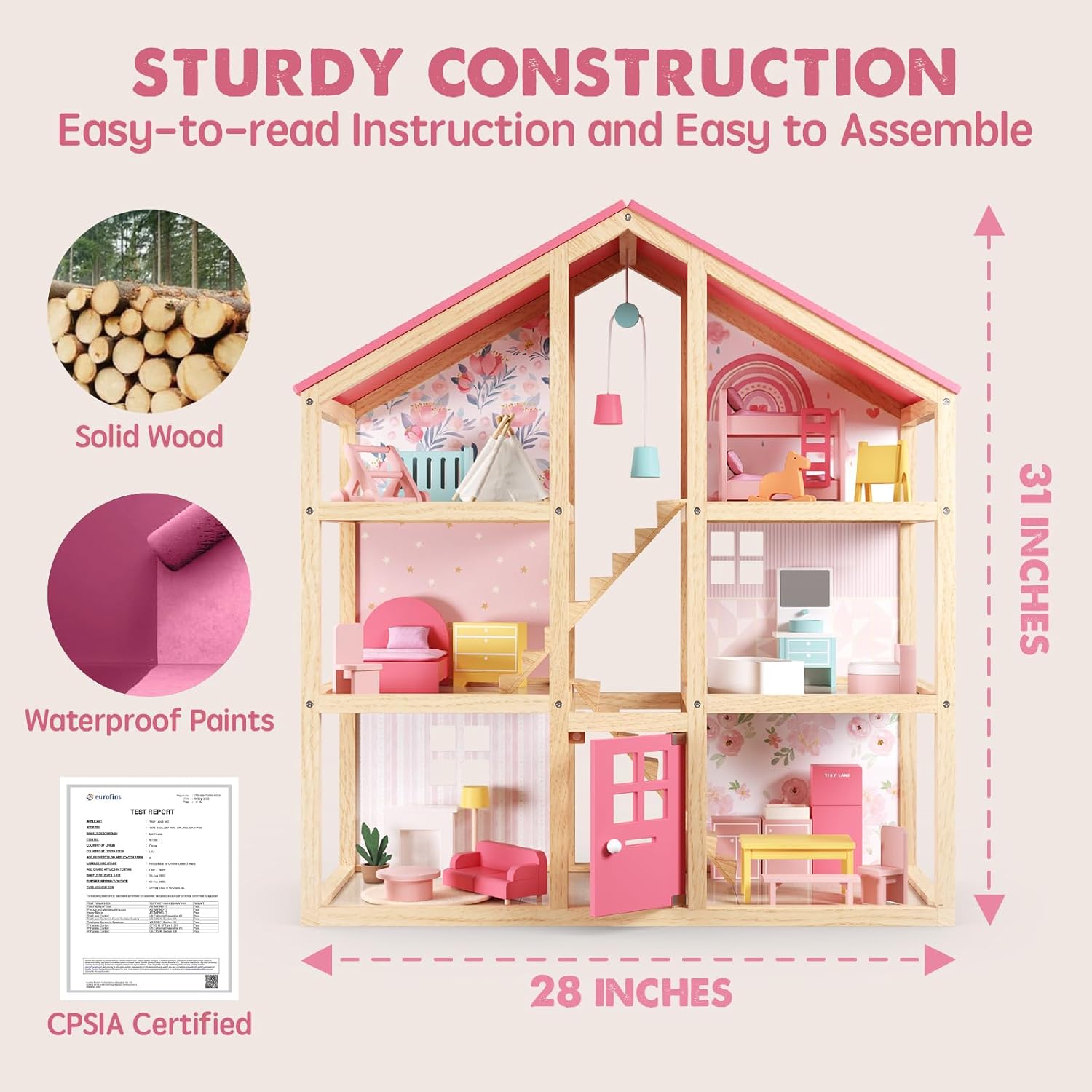 Thumbnail 5 de Tiny Land Wooden Dollhouse 6 Rooms đźŹ