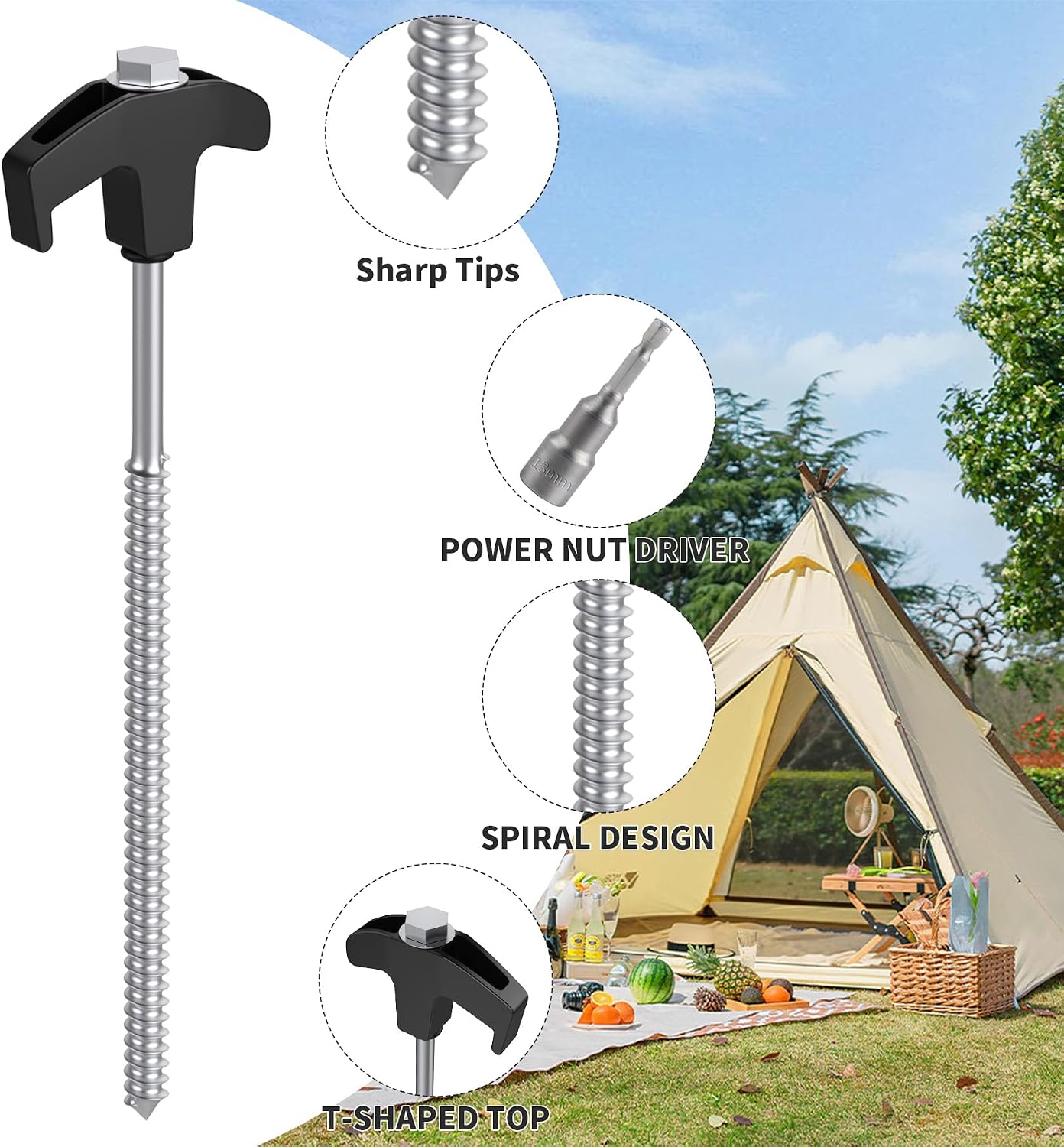 Detalle de Forever Speed 30pcs Steel Tent Pegs with Box – 9.8 inch Heavy Duty Ground Pegs for Hard Surfaces