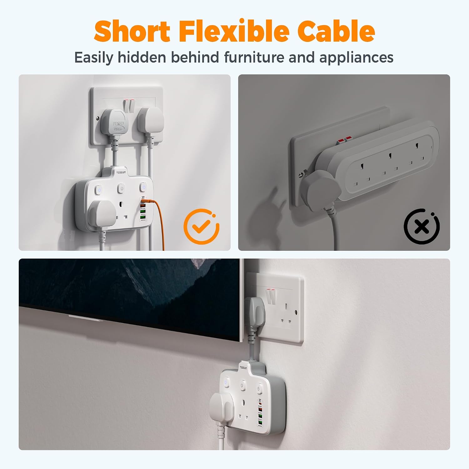 Detalle 2 de TESSAN Double Plug Adapter 20W PD