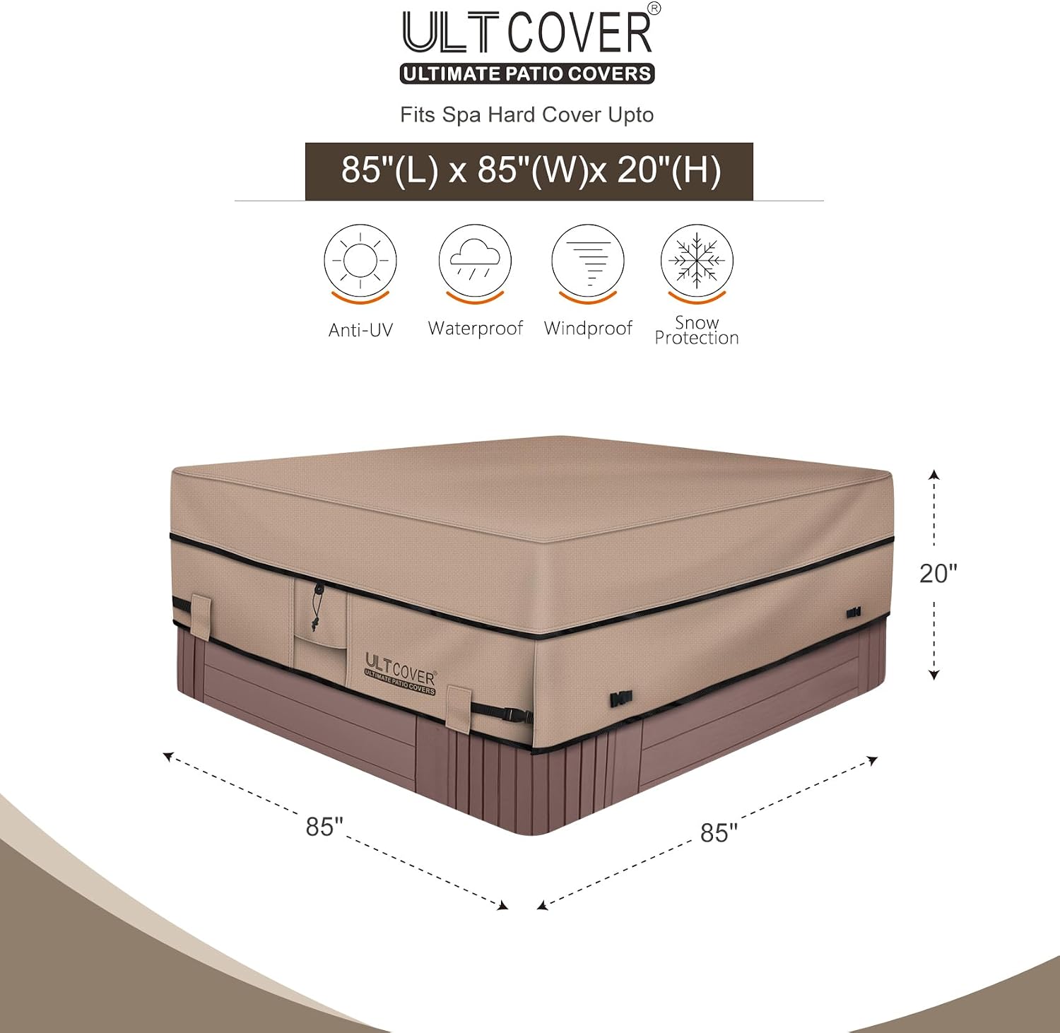 Thumbnail 1 de ULTCOVER UCH 85-Inch Square Hot Tub Cover, 600D Waterproof Polyester, UV Resistant