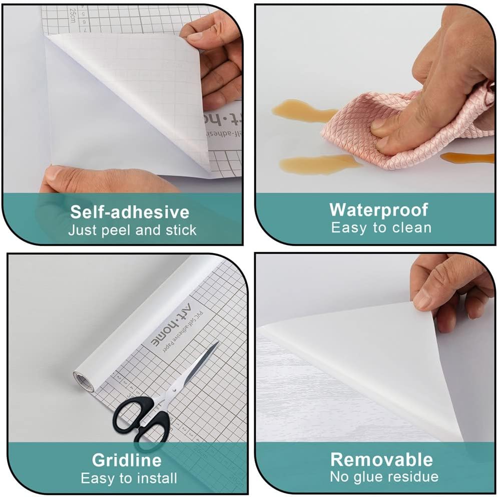 Detalle de Arthome Matte White Contact Paper 90x305cm – Peel & Stick Vinyl Wrap