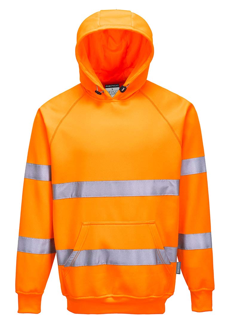 Detalle de Portwest B304 Hi Vis Hoodie Mens EN ISO 20471 Class 3 with Bio Motion Tape, 300g Polycotton, Orange (Size L)