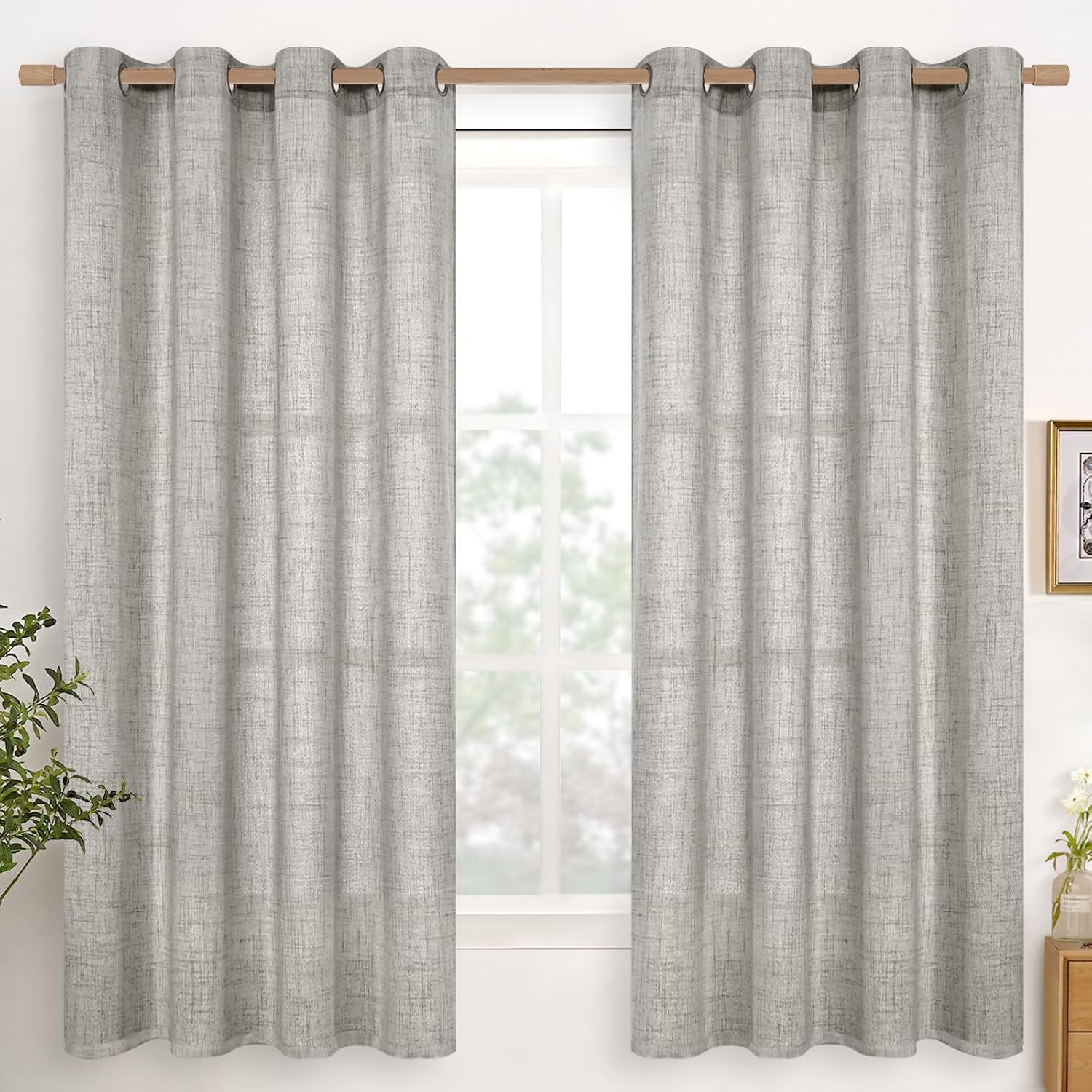 Detalle de YoungsTex 037dkgrey5263 Dark Gray Light-Filtering Grommet Curtains, 2 Panels