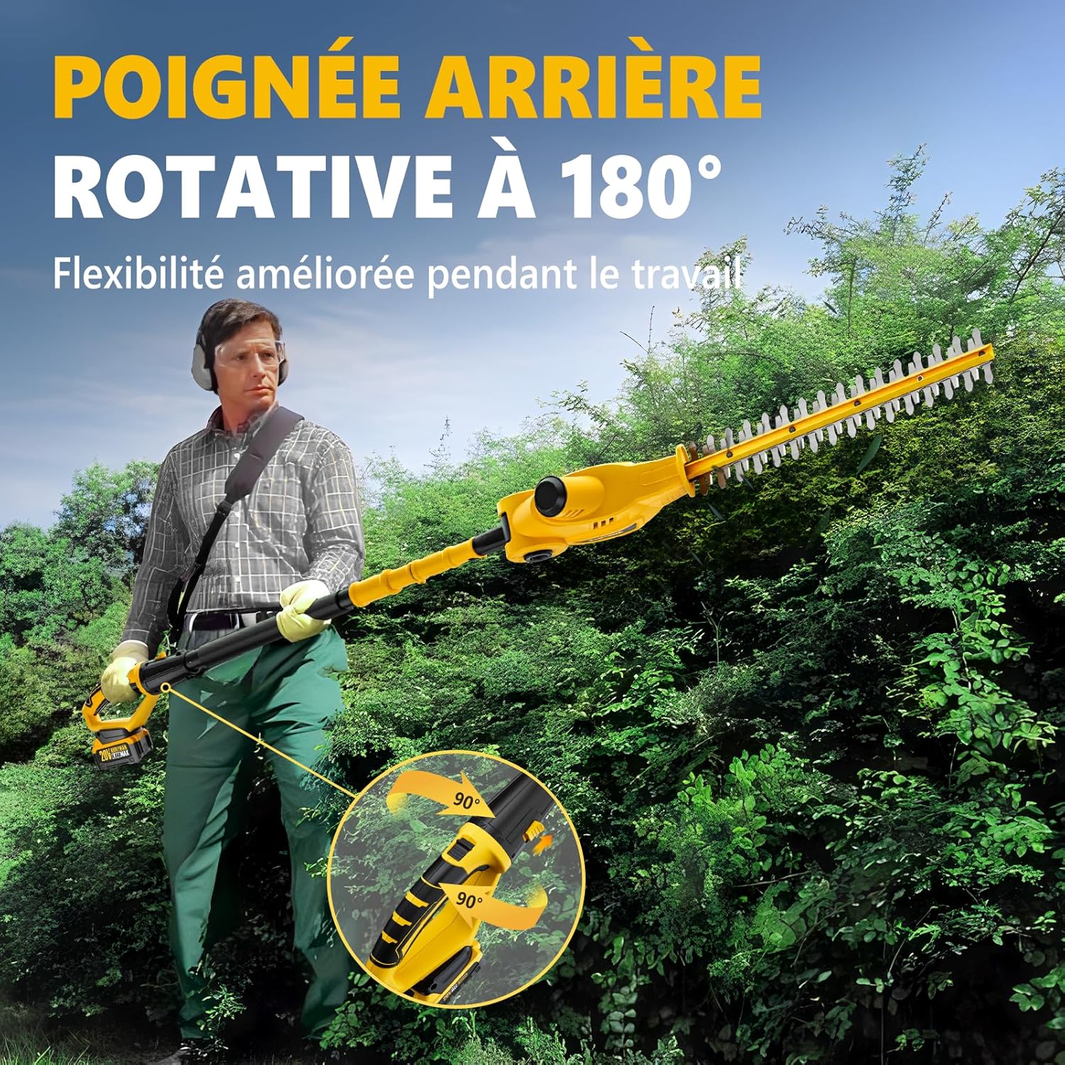 Detalle de Alloyman 20V Max Taille-haie sans Fil télescopique avec 2 Batteries 4,0 Ah et Chargeur – 2,4 m