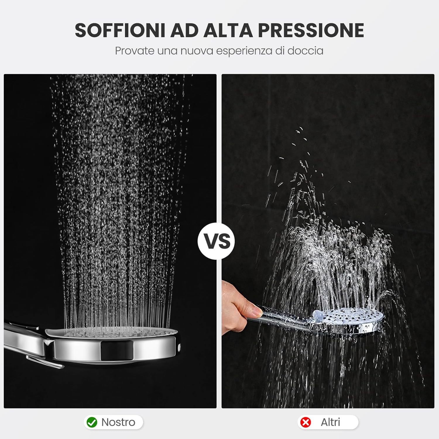 Thumbnail 6 de Auralum Soffione Doccia Anticalcare con Testa 140 mm: 4 Modalità, Alta Pressione e Risparmio Idrico