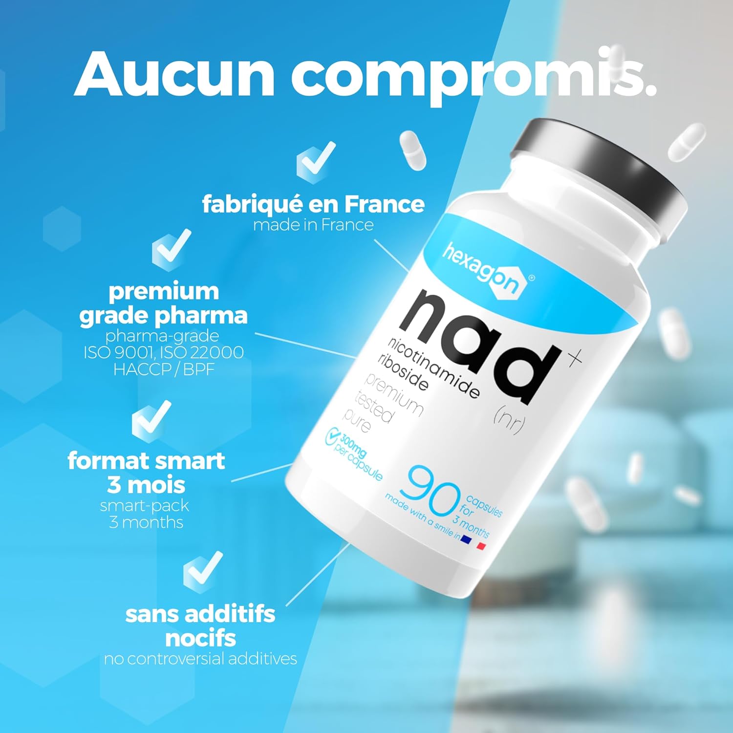 Thumbnail 3 de NAD+ Nicotinamide Riboside Chloride 300 mg – Cure de 3 mois (90 gélules végétales, vegan)