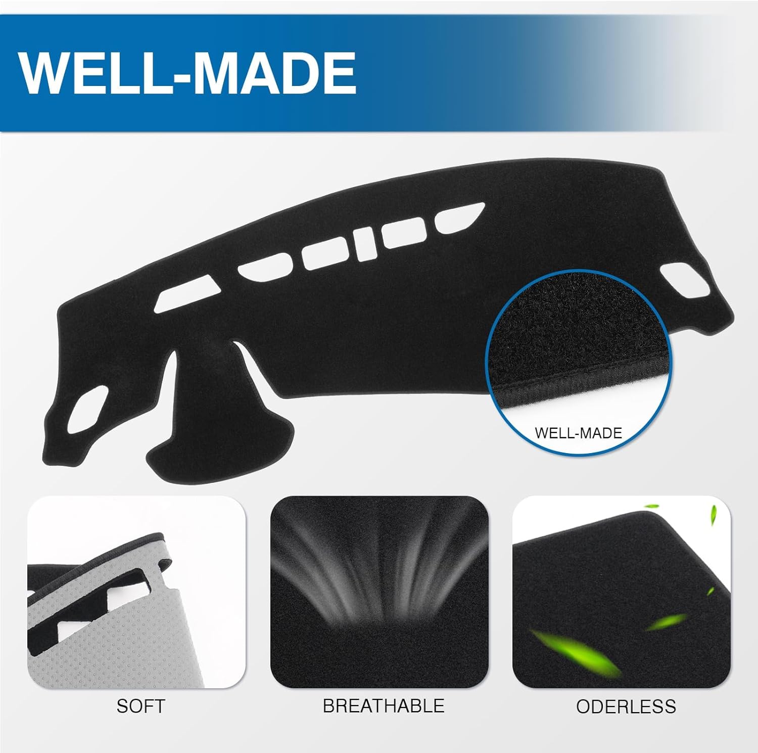 Detalle de KUST Black Dash Cover Custom Fit for 2024–2026 Chevrolet Chevy Trax Polyester Dashboard Mat