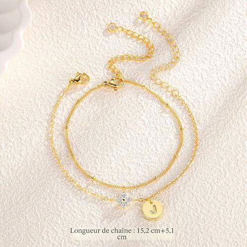 Thumbnail 6 de TINGN Bracelet Femme Or 14 Carats Plaqué – Bracelet Trèfle à Quatre Feuilles avec Lettres Superposées