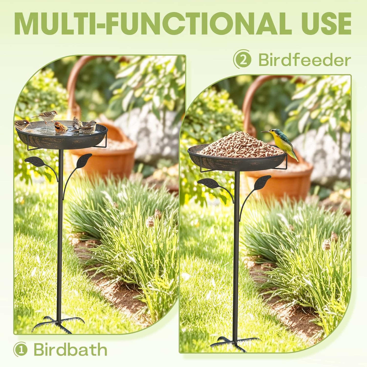 Detalle 2 de WELDUN Vogeltränke Vogelbad 30 cm – Metall-Futter- und Wasser-Schale für draußen