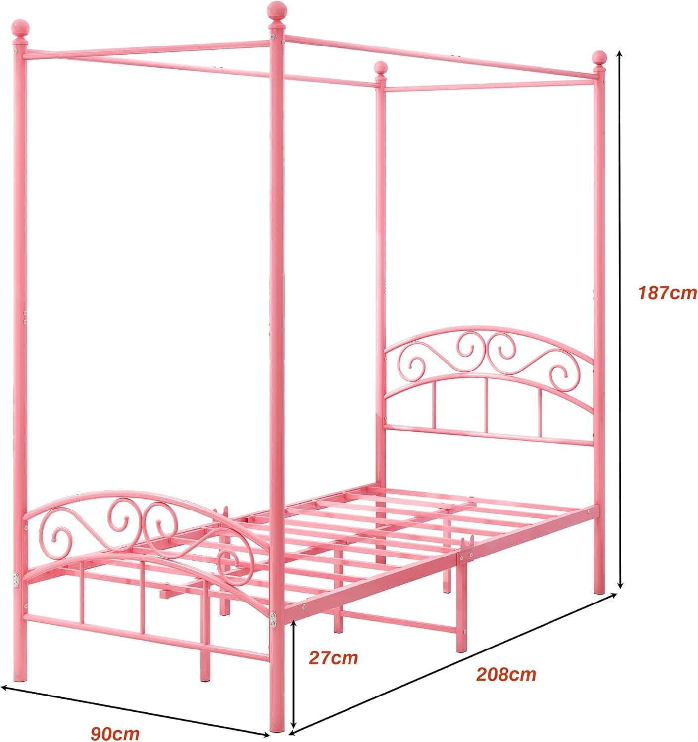 Detalle de ARFARLY Letto a baldacchino in metallo per letti matrimoniali 200 x 90 cm, rosa