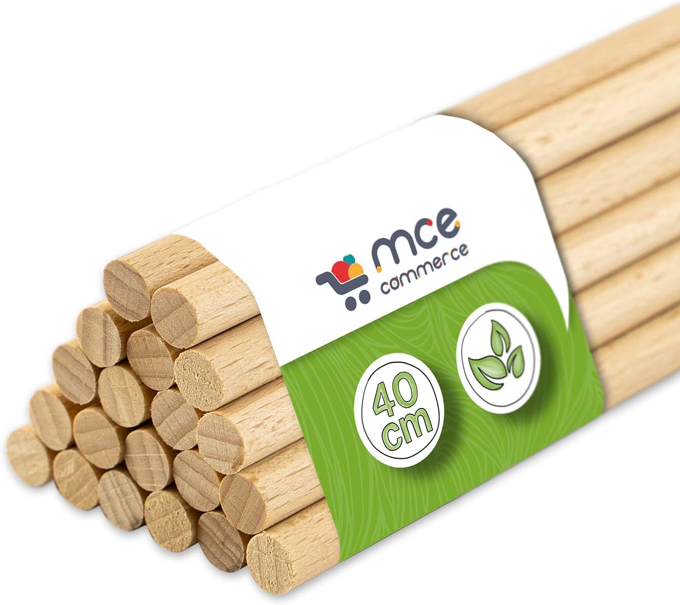Detalle de MCE-Commerce A508040020 – okrągłe pręty drewniane Ø 8 mm, 40 cm, 20 szt.