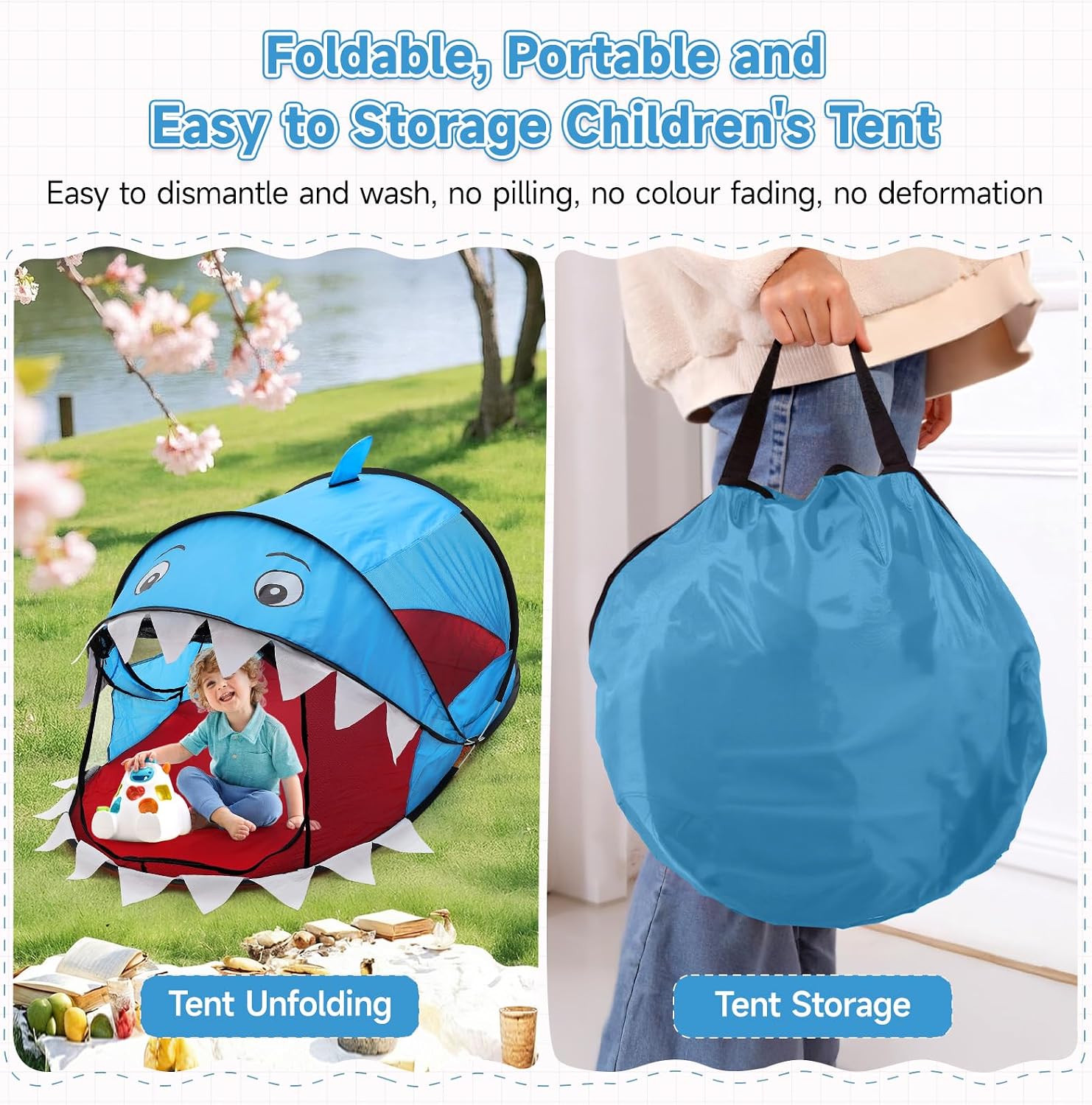 Thumbnail 6 de BTGGG Kids Pop Up Tent (Blue Shark) – foldable play tent for toddlers 2–4 years, indoor & outdoor