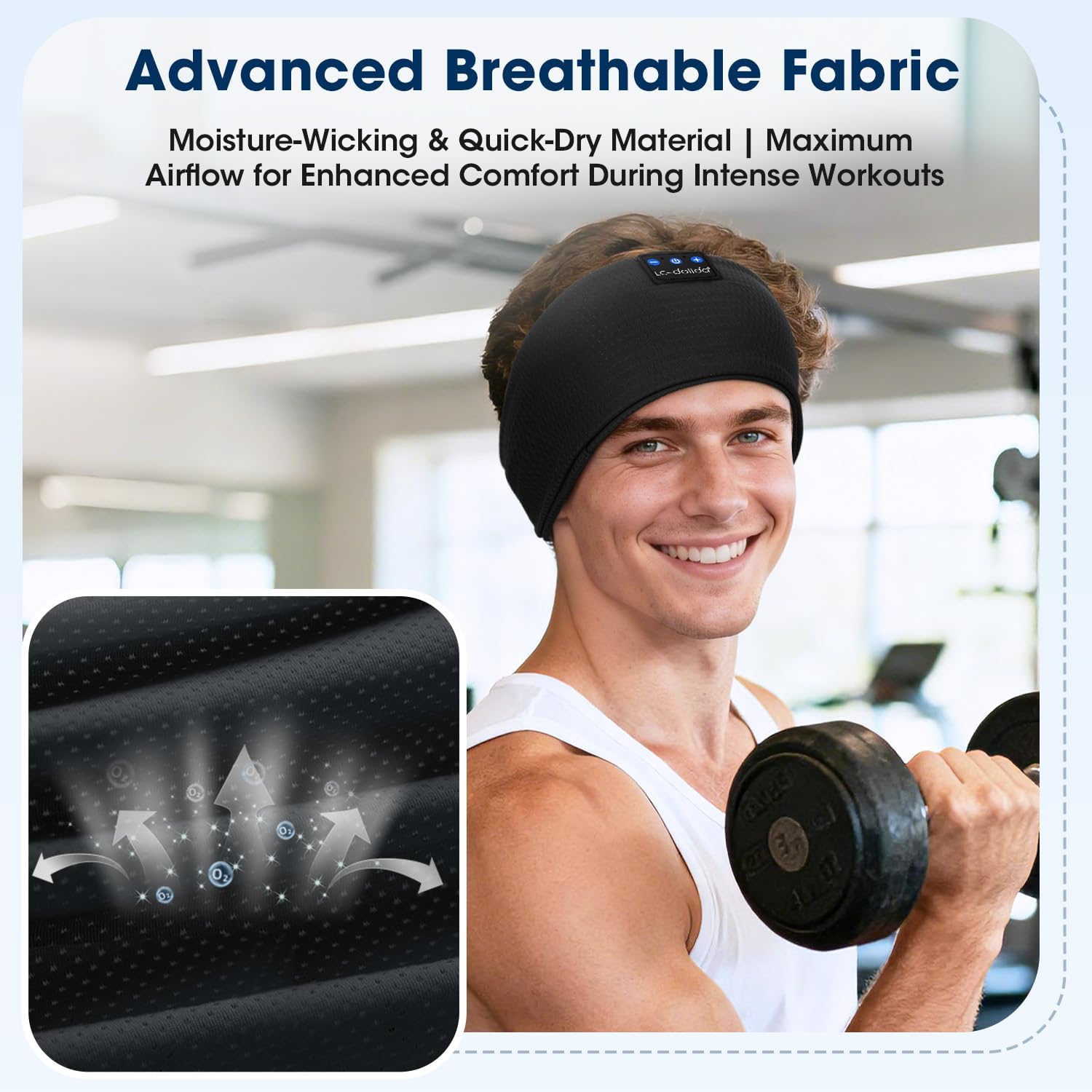Detalle 2 de LC-dolida Schlafkopfhörer Bluetooth Stirnband – Schlafstirnband mit HiFi-Stereo, 15 Std. Akkulaufzeit
