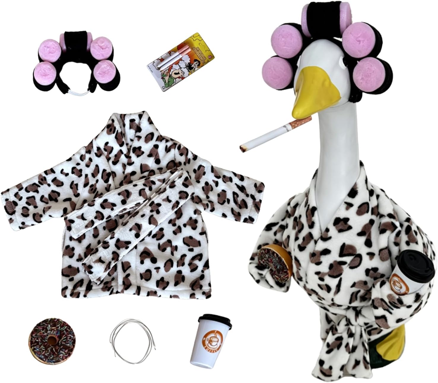 Detalle de MEQUER Goose Outfits Leopard Bathrobe Set for 23-Inch Lawn Geese