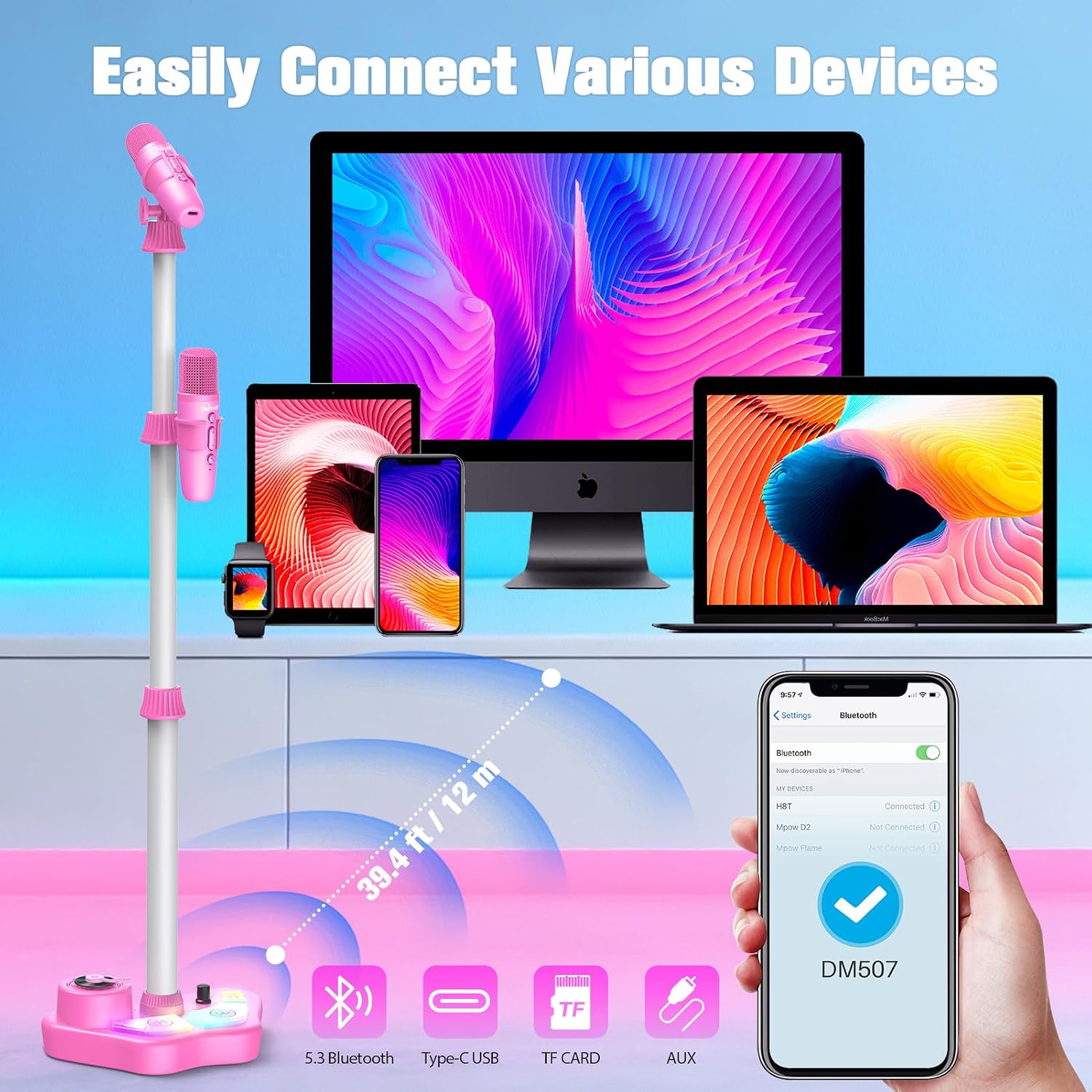 Thumbnail 6 de Kids Stand Karaoke Machine with 2 Wireless Microphones
