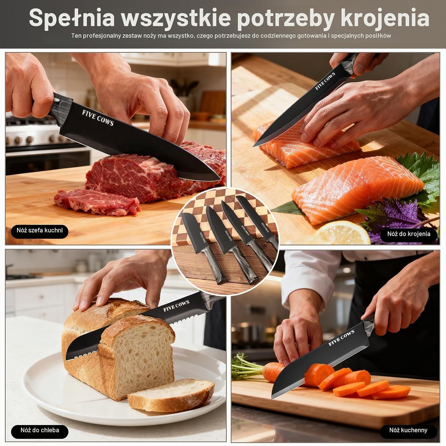 Detalle de FIVE COWS FW-16-2509-RS – 16-elementowy zestaw noży z blokiem samoostrzącym
