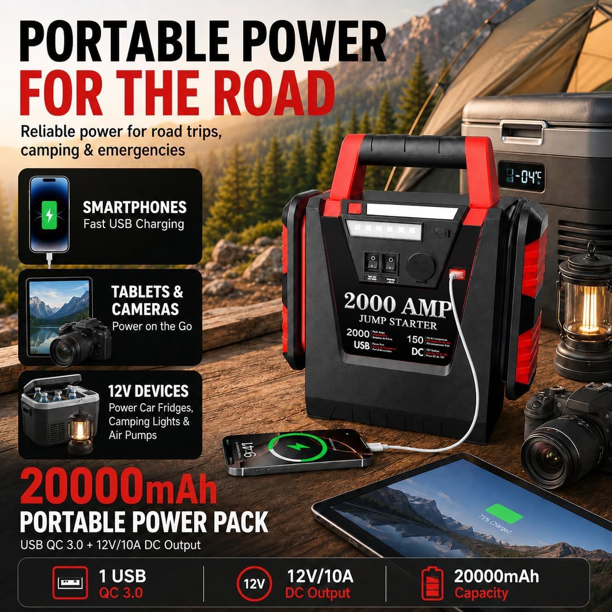 Detalle de Portable Jump Starter with Air Compressor, 2000A