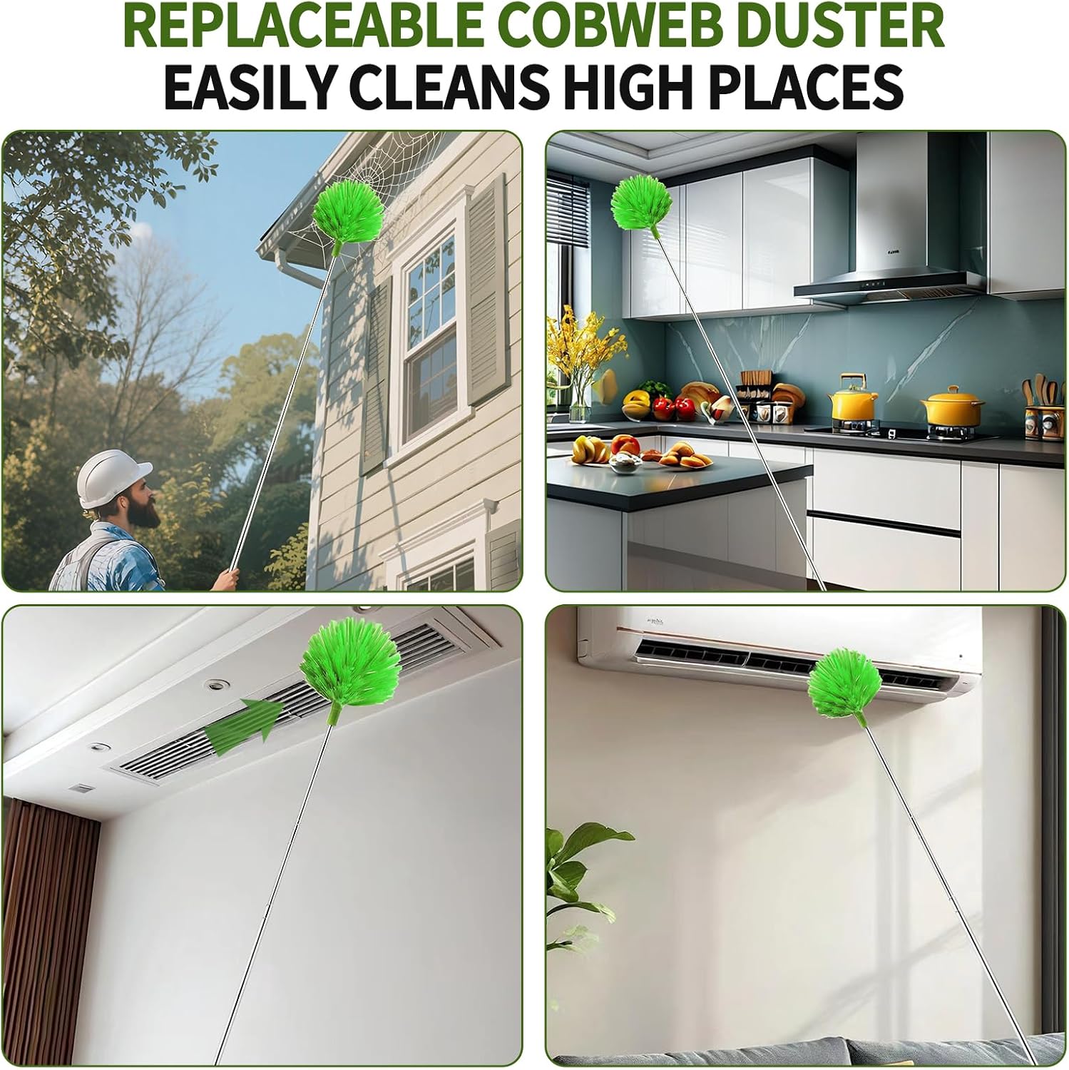 Thumbnail 2 de Cobweb Duster with Extension Pole – 110-Inch Telescoping Reach, Bendable Heads, Washable Microfiber
