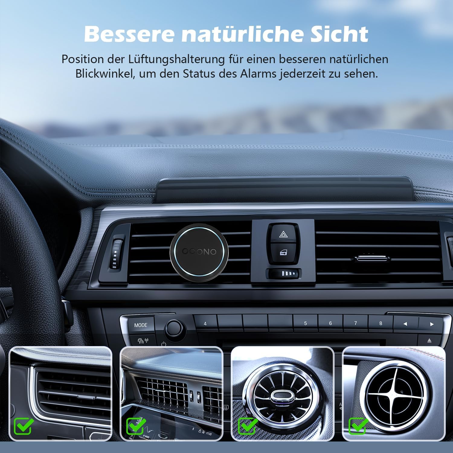 Detalle de ALAFLY magnetische Lüftungsgitter-Halterung für OOONO CO-DRIVER NO2 (für Lüftungsöffnungen)