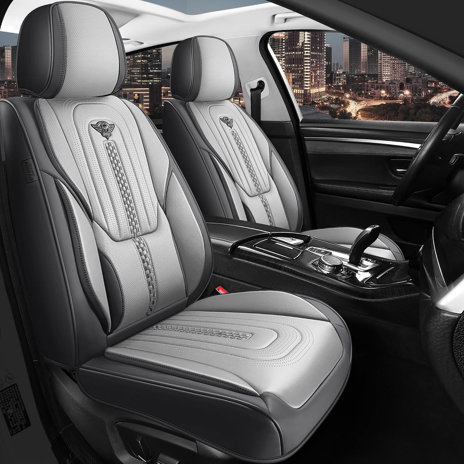 Thumbnail 6 de Menifomory Black and Gray Universal Leather Car Seat Cover