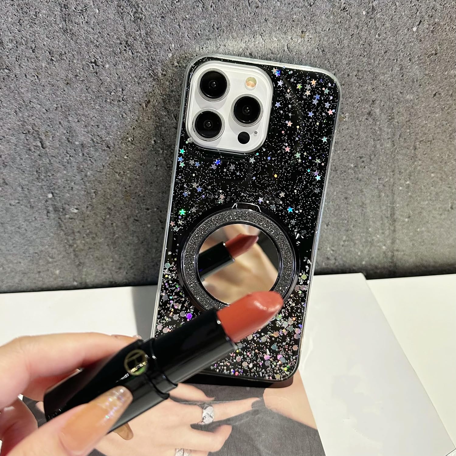 Thumbnail 6 de SIYOPINPFY Hülle für Xiaomi Redmi A5 4G – transparentes Silikoncase mit Spiegel-Ringständer, Glitter-Akzente und Kameraschutz
