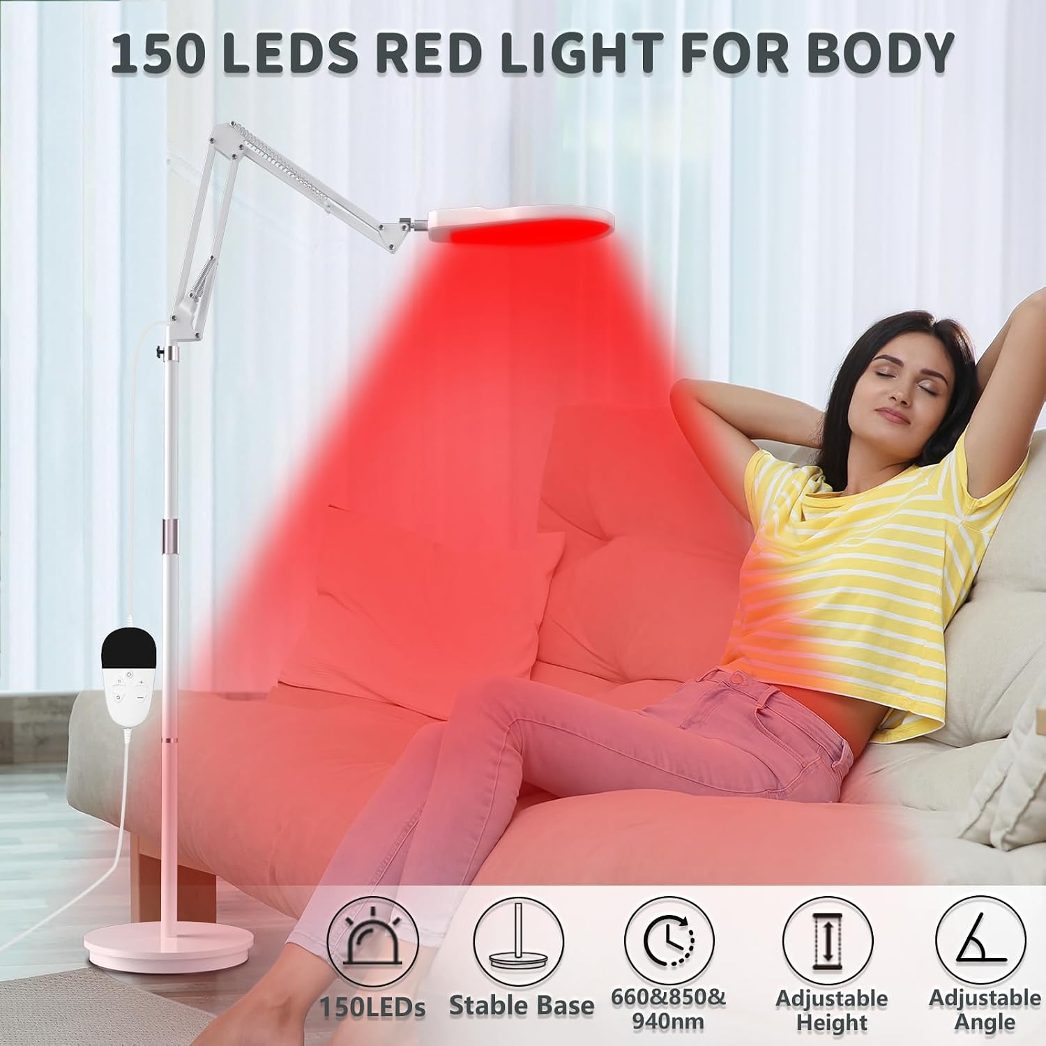 Thumbnail 2 de Devowellte LLD-FLOOR-BK-150LED-WHITE Red Light Lamp with Tripod, 150 LEDs