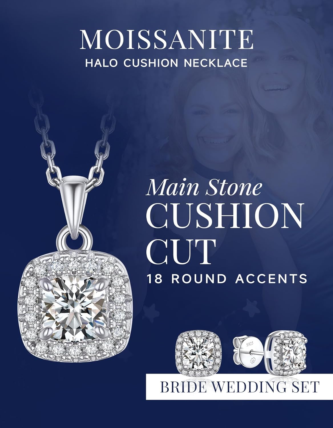 Thumbnail 3 de MomentWish Silberkette Damen 925 mit Anhänger – Moissanit-Halskette mit 1 Karat Halo