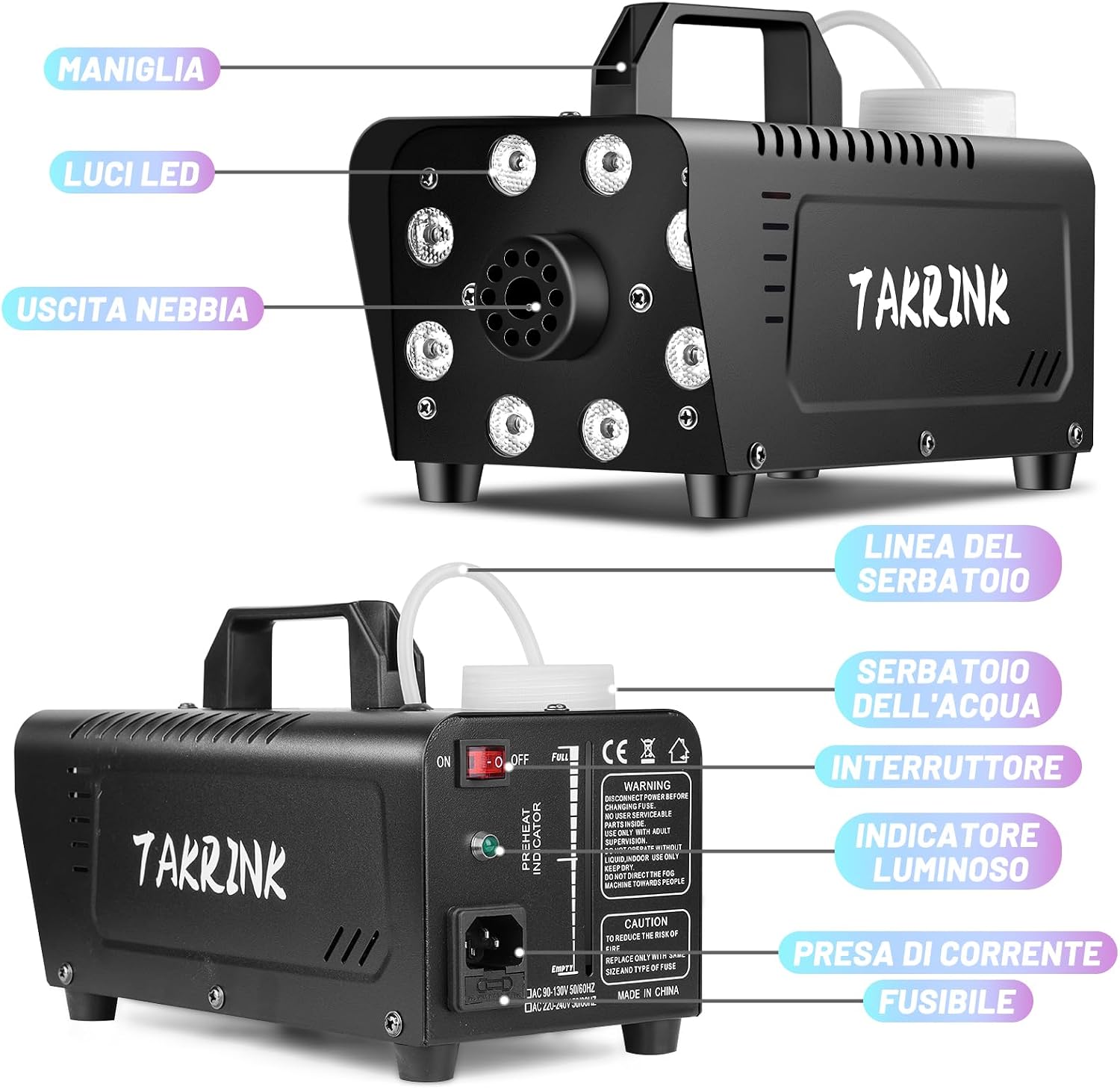Thumbnail 5 de TAKRINK Macchina del Fumo 900W con 8 LED RGB e telecomando wireless