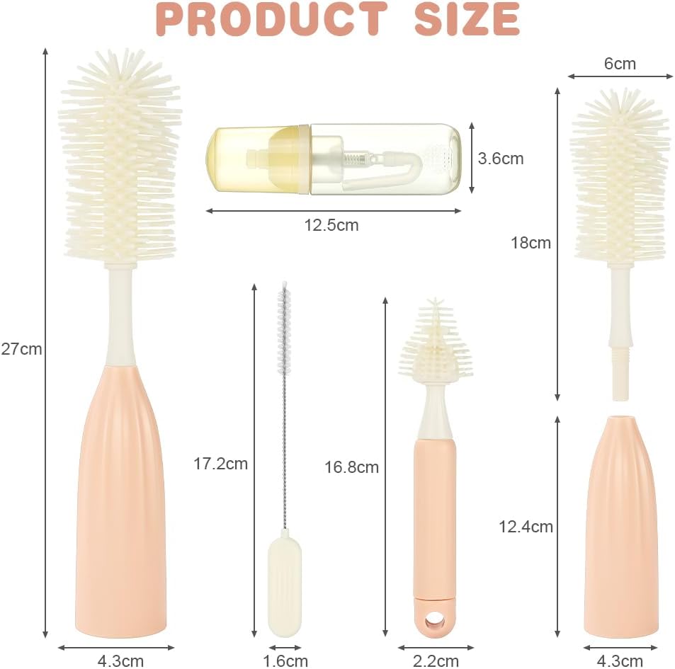 Detalle de Vicloon Baby Flaschenbürste Set mit Druck-Schaumtechnologie – Komplettes Reinigungsset (Rosa)