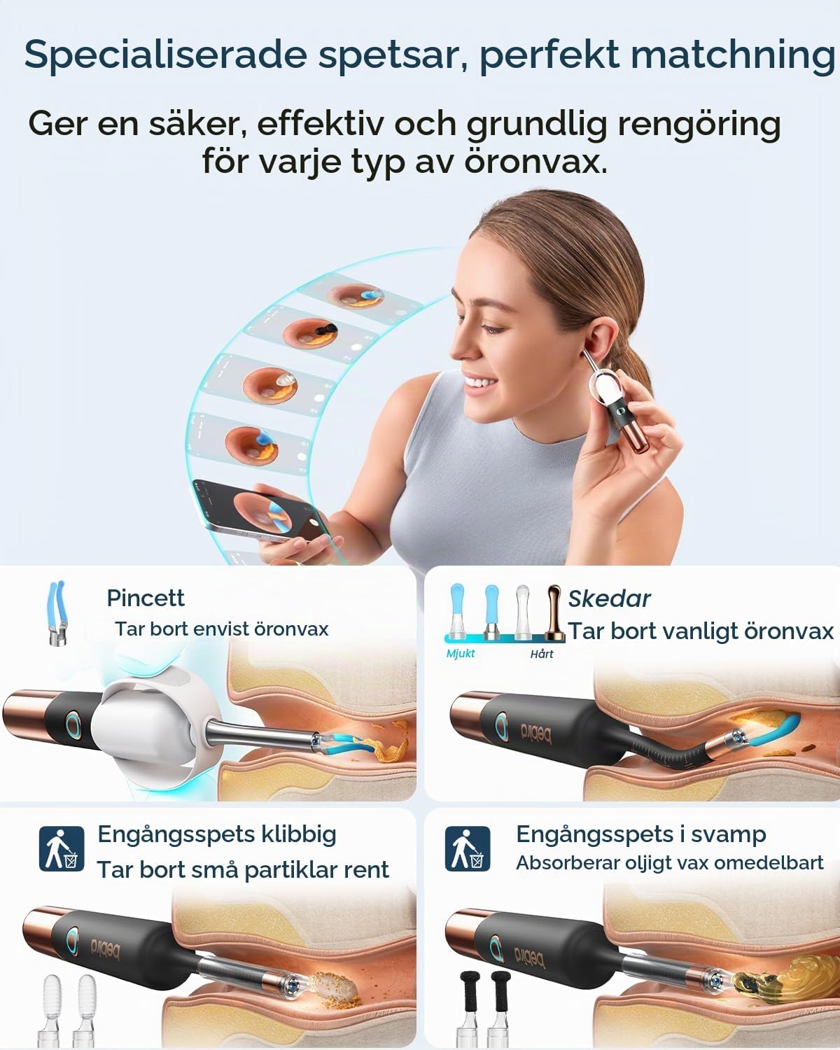 Detalle 2 de BEBIRD EarSight Ultra öronrengörare med 2K-kamera, flexibel kabel och 5G Wi-Fi