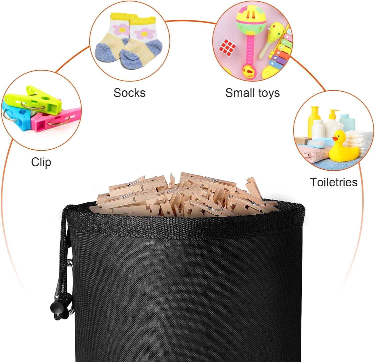 Detalle 2 de Vicloon 20CM*20CM*28CM Black Peg Bag with Drawcord and Hanging Hook