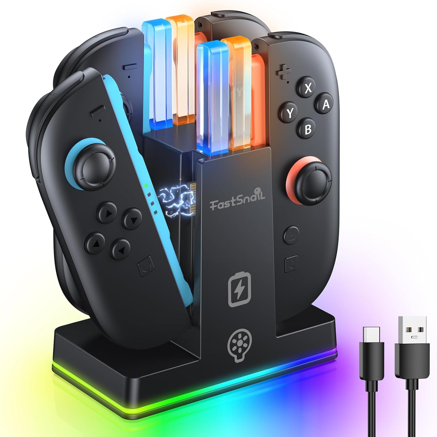 Detalle de FASTSNAIL Charging Dock for Nintendo Switch 2 Joypad with 9 RGB modes