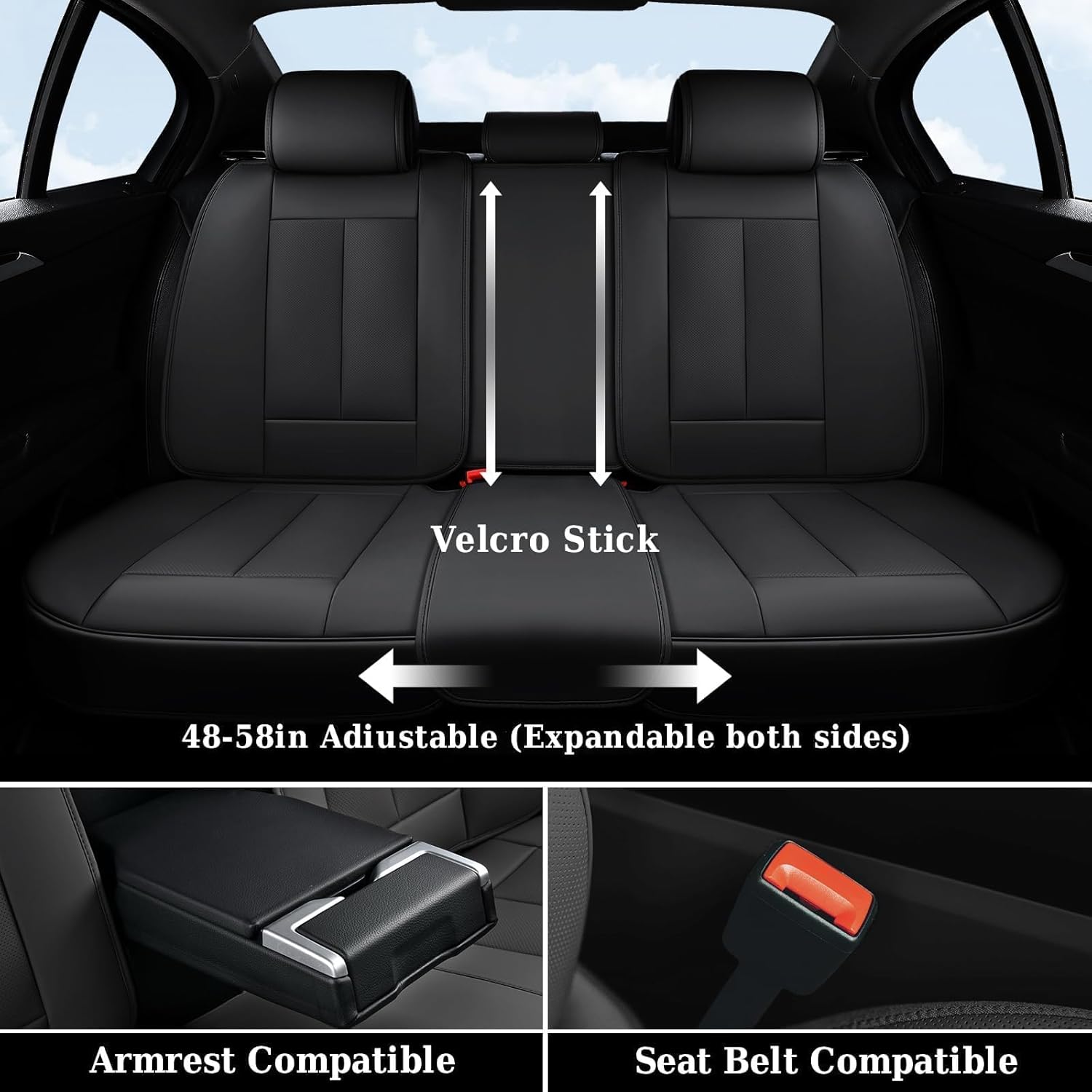 Thumbnail 6 de Coverado Car Seat Covers Full Set (Black) — Luxury Nappa Leather Waterproof Universal Covers for Front & Rear