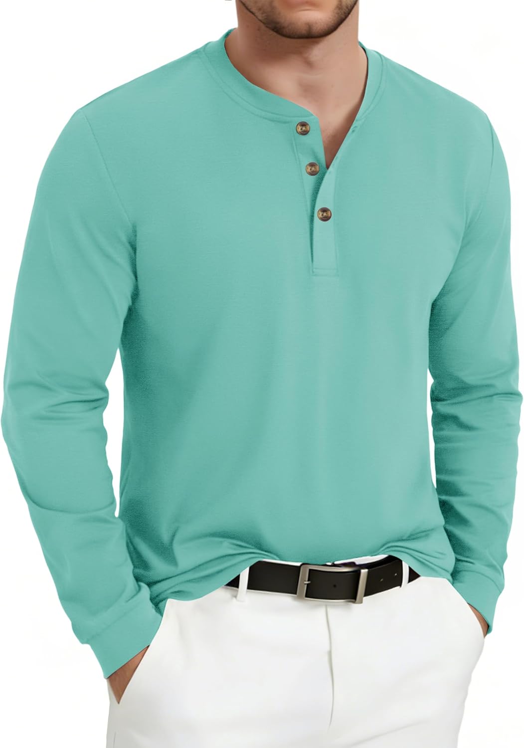 Detalle 2 de KEFITEVD CAV-690-DE Henleyshirt voor heren van katoen met drieknoopssluiting