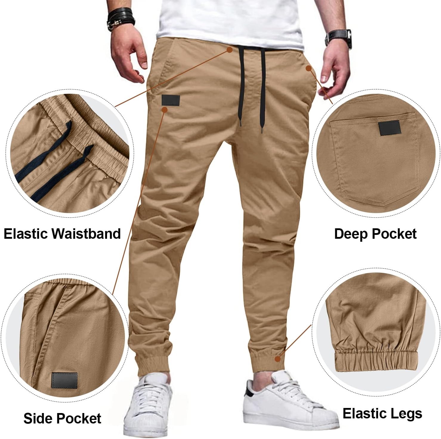Detalle 2 de PLEPAN Mens Casual Cargo Joggers (Cotton Drawstring Chino Pants) for Hiking, Outdoor Twill Track & Sweatpants