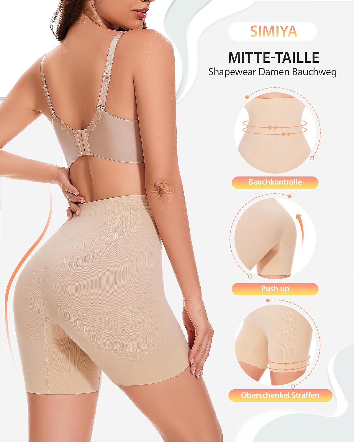Detalle de SIMIYA Shapewear Damen Bauchweg Unterhose – Hohe Taille, Nahtloses Mieder mit Bein, Bauchkontrolle