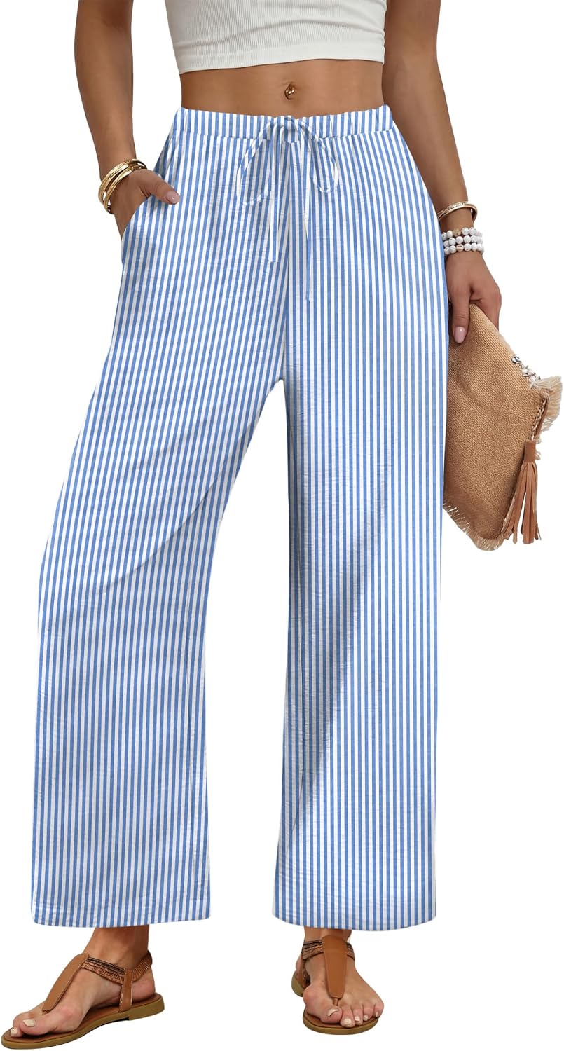 Detalle 2 de Sampeel Wide Leg Pants Women – Casual Palazzo with Drawstring Waist and Pockets