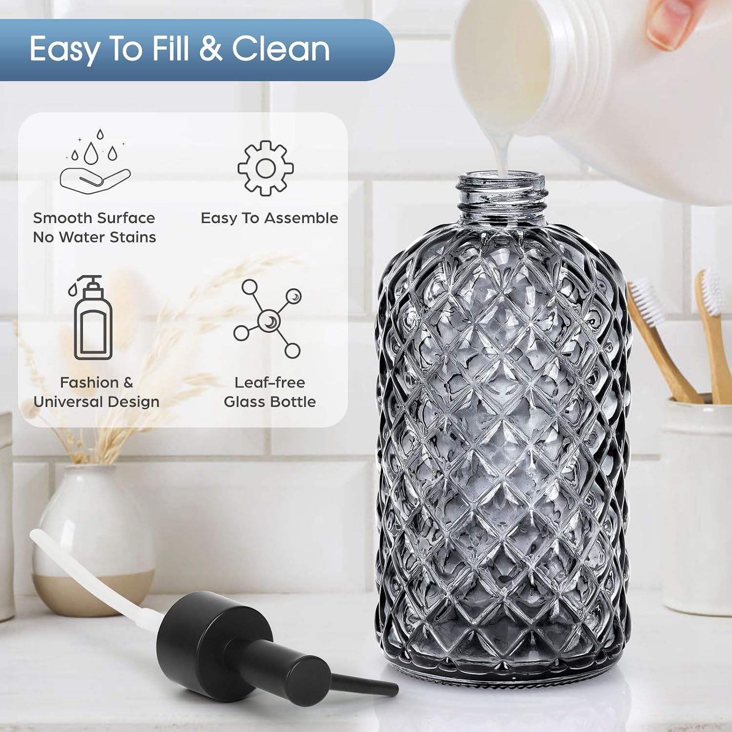Detalle de Glass Soap Dispenser Set, 13 oz