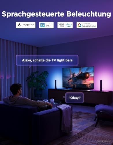 Detalle de Govee LED Light Bars RGBICWW TV Hintergrundbeleuchtung für Ambiente, Gaming – 45 Zoll, mit App-Steuerung und Sprachsteuerung