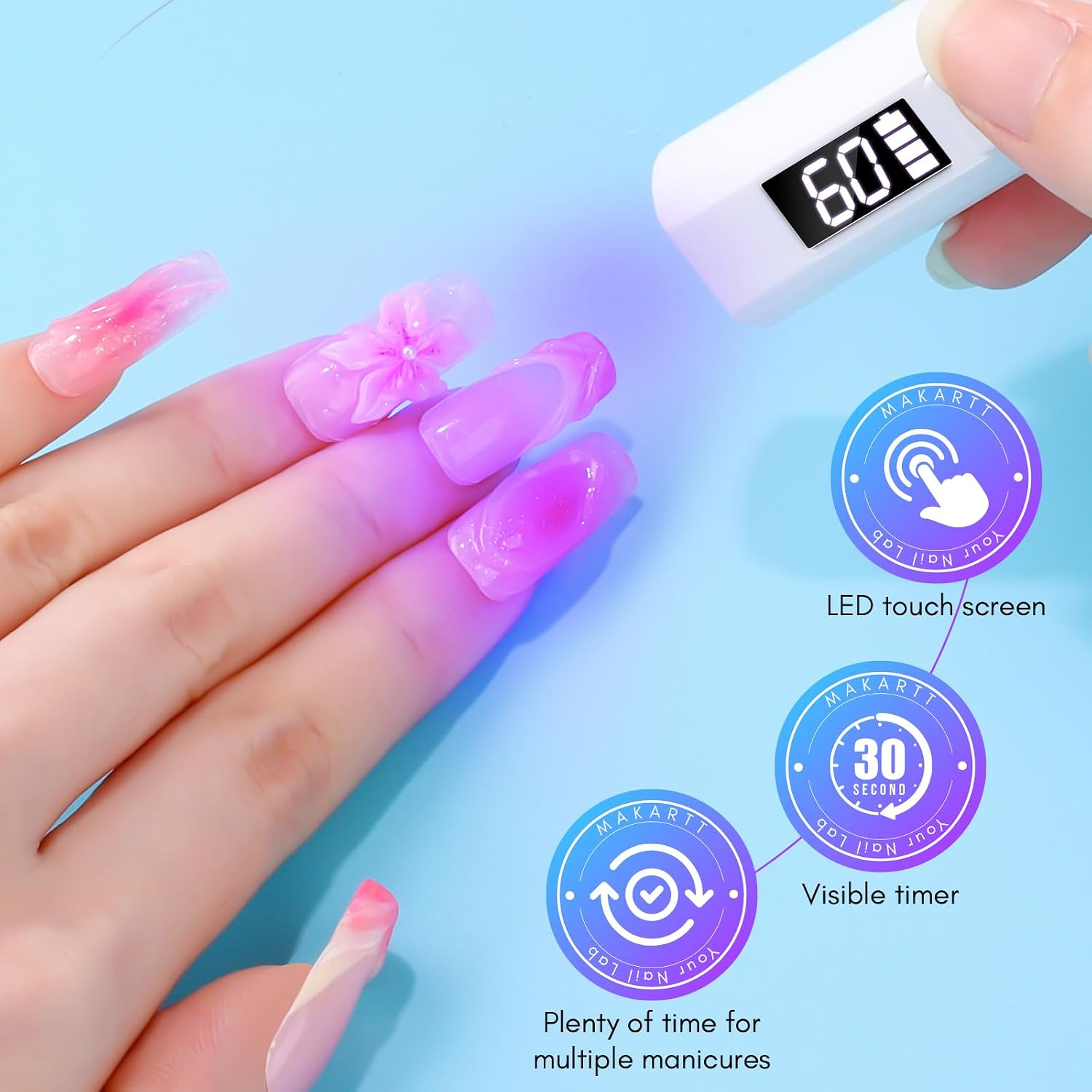 Thumbnail 6 de Makartt Portable Handheld Mini UV Nail Lamp for Gel Nails (Rechargeable USB, LCD Timer)