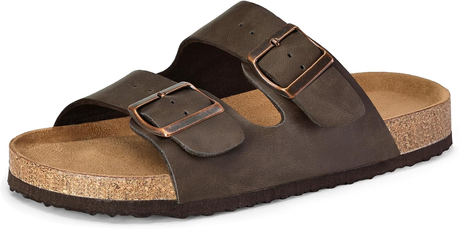 Detalle de mysoft Women's Flat Sandals Cork Footbed Slides with 2 Straps and Adjustable Buckles