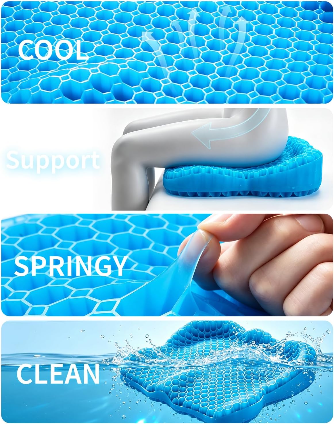 Thumbnail 6 de RARIRO hudie-xcclan Gel Seat Cushion, Breathable Honeycomb Design, Blue