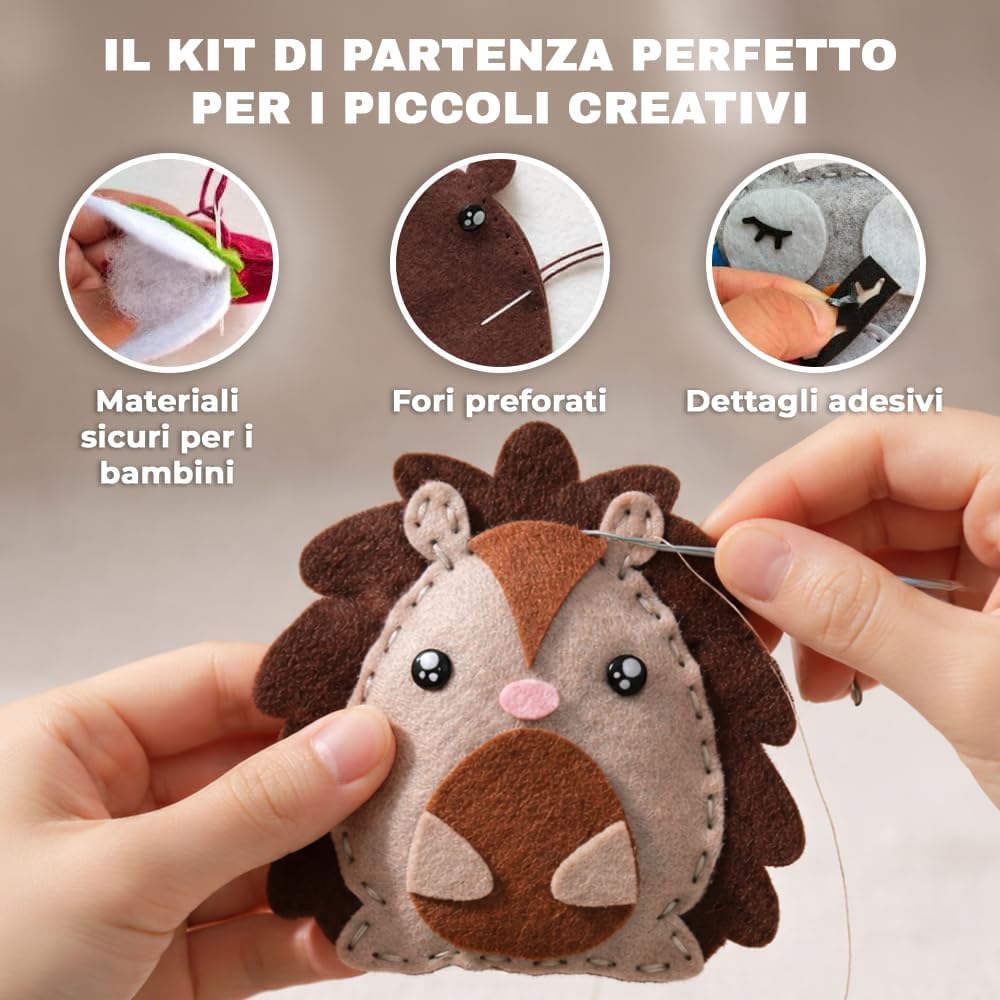 Detalle de DeFieltro Título Animali del Bosco – Kit Cucito Bambina e Bambino (7 Figure) per Imparare e Giocare