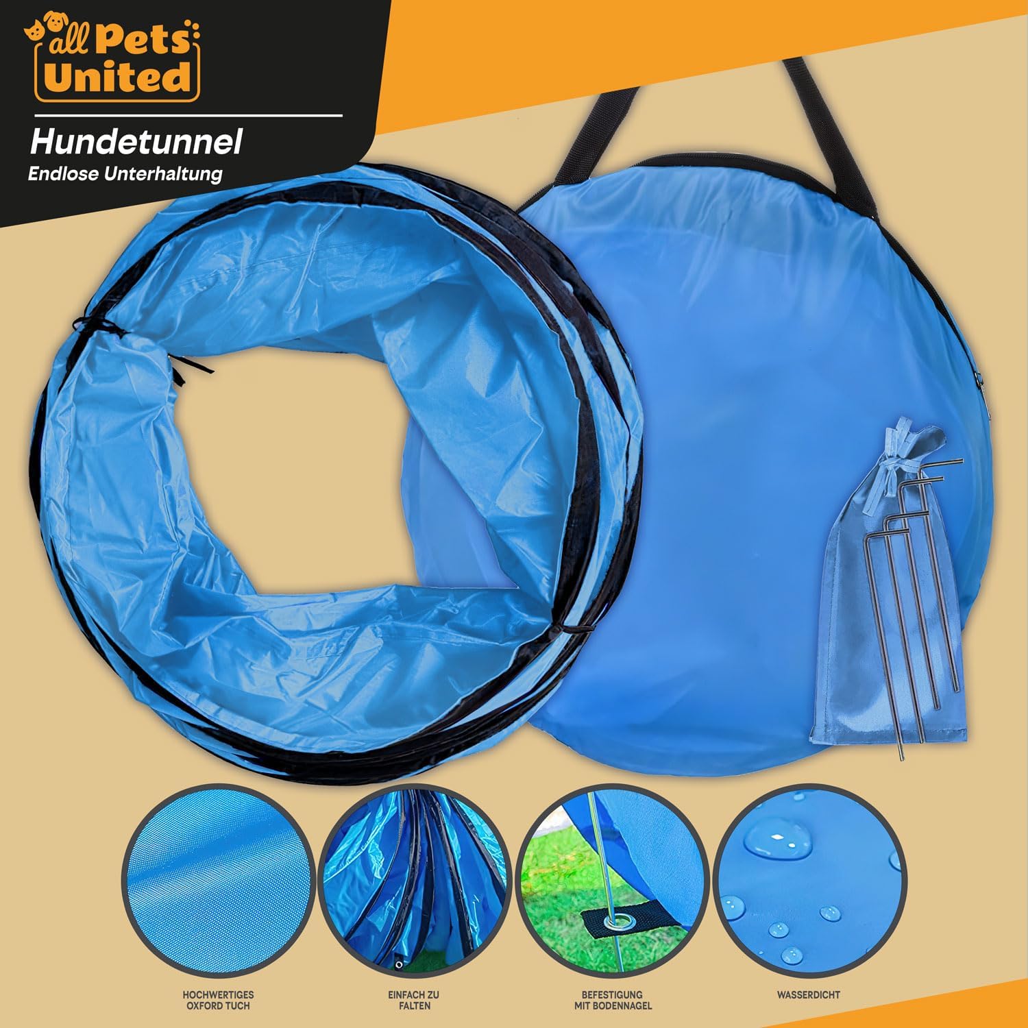 Thumbnail 1 de GOODS+GADGETS Tunnel d’agilité pour chien (200 cm) avec patères et sac de transport