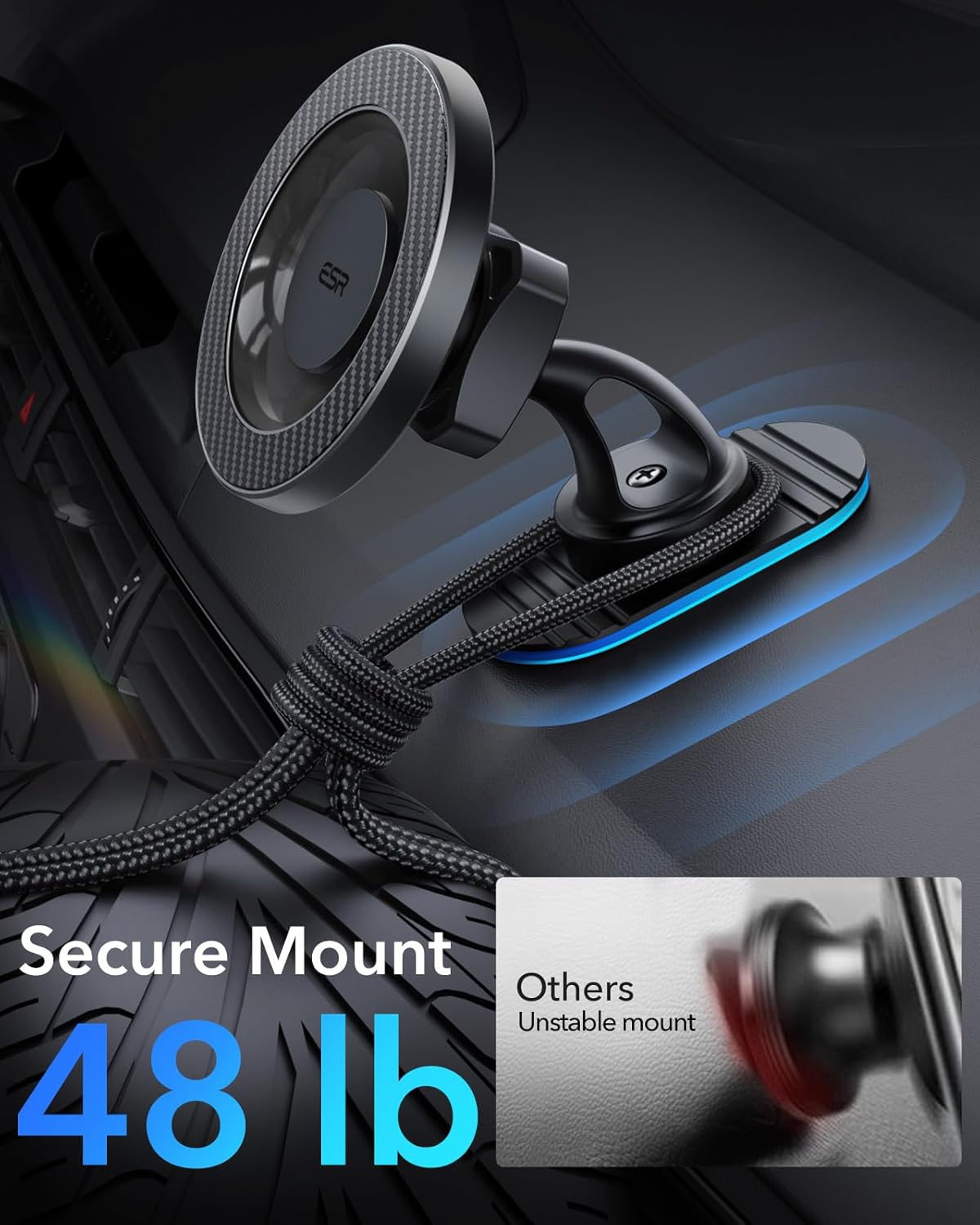 Thumbnail 6 de ESR for MagSafe Car Mount – Magnetic phone holder for air vents and dashboard with 2 metal rings