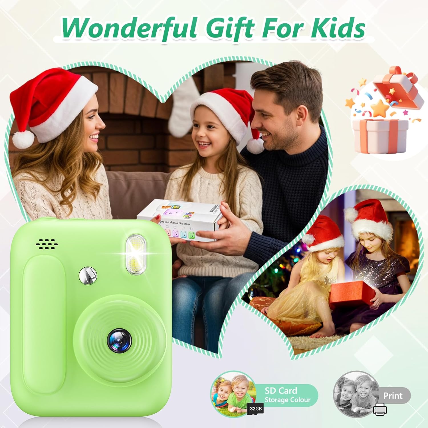 Thumbnail 6 de Naxup Sofortbildkamera für Kinder – 1080P, Druckpapierfarben, 32GB & kreative Extras (Grün)