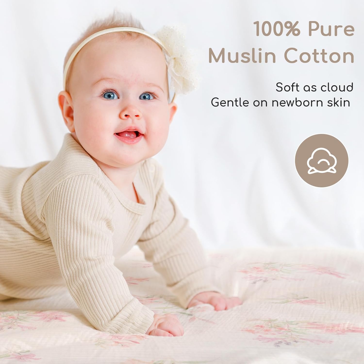 Detalle de Yukkidds Muslin Cloths for Baby Large 60x60cm – 5 Pack Pink Floral