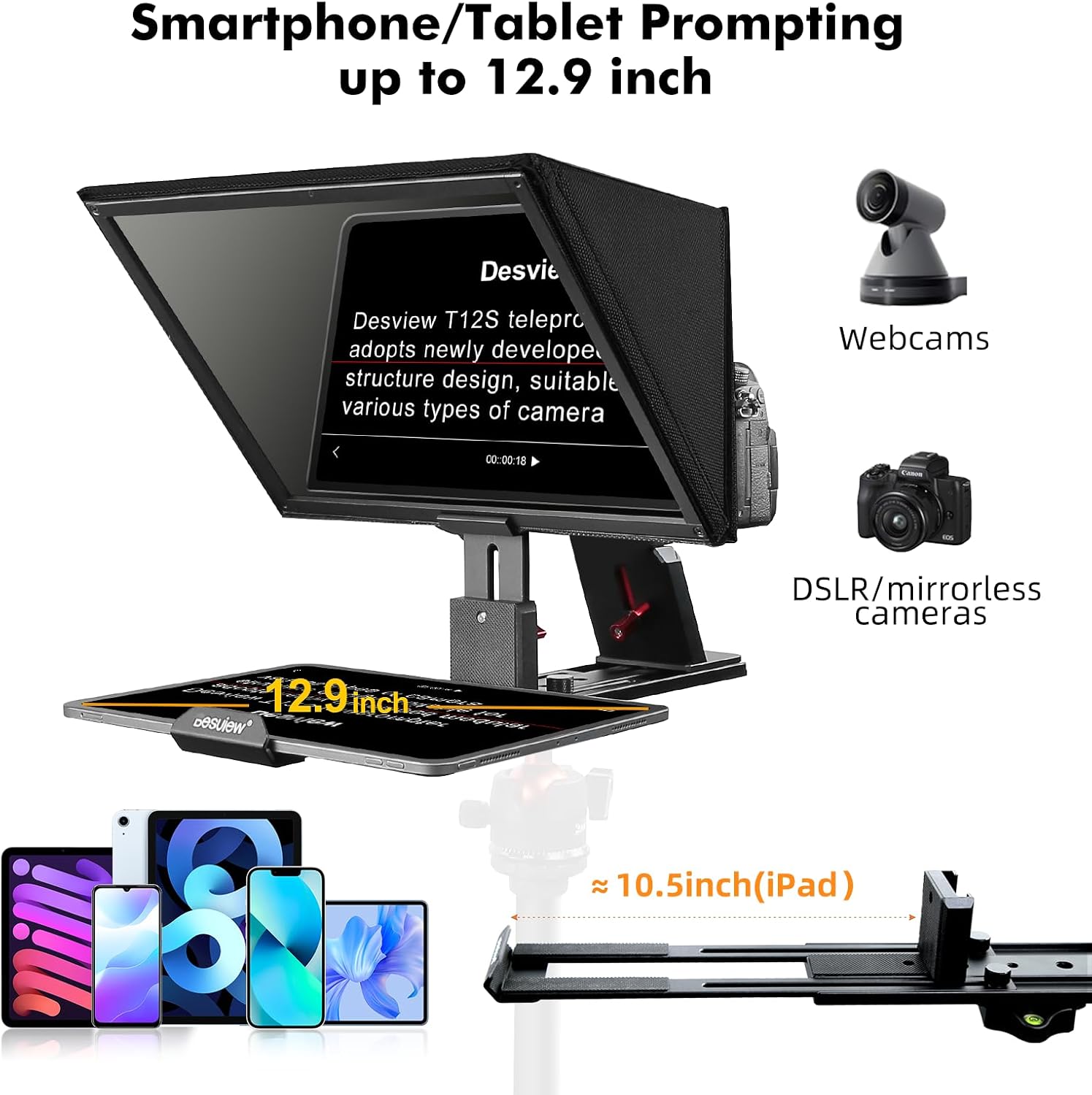 Thumbnail 3 de Desview T12S Teleprompter with Aluminium Alloy Liftable Design (12.9 inch)
