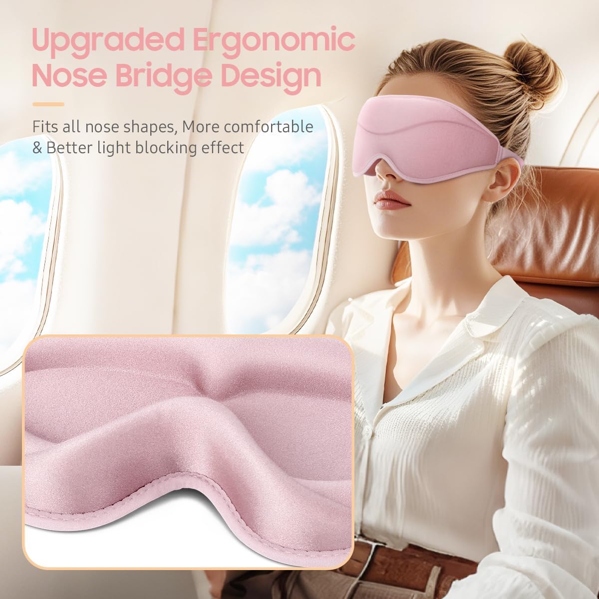Thumbnail 5 de BeHoomi Sleep Mask Premium Eye Mask – 3D Ergonomic Design, Light Blocking & Comfort (Pink)