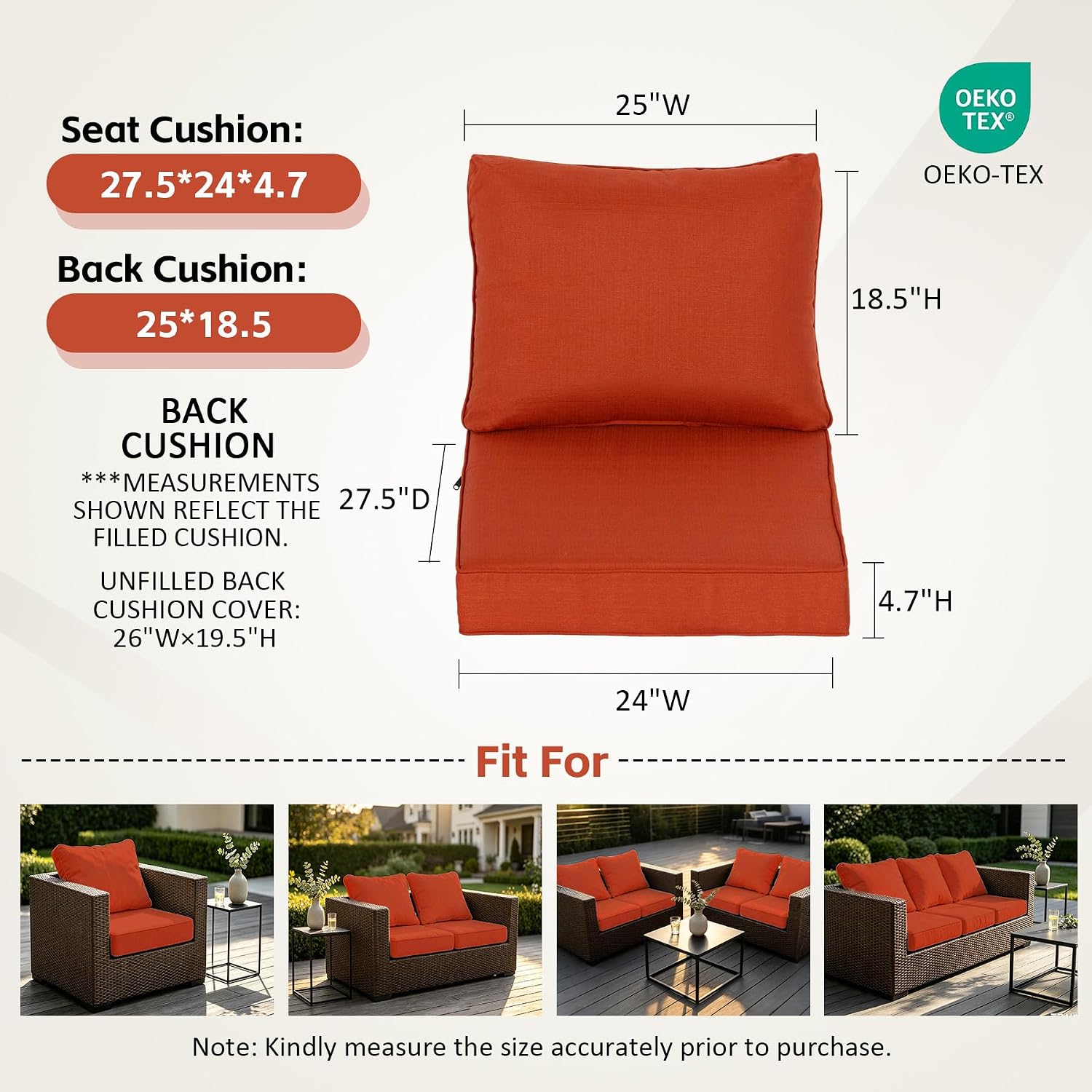 Detalle de Localive Deep Seat Patio Cushion Set of 2, Quarry Red, Water-Resistant